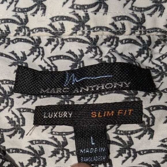 Marc Anthony Men's Size Large White & Black Palm Trim Quirky Button Front Shirt - Picture 5 of 7